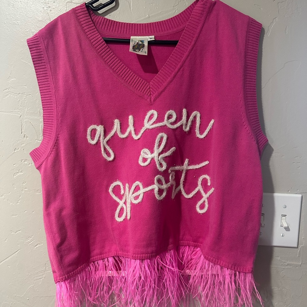 QUEEN OF SPARKLES Pink Sleeveless Sweater “Queen of Sports” Football Sweater